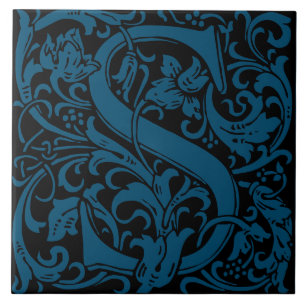 William Morris Art Nouveau Initial Reben Buchstabe Fliese