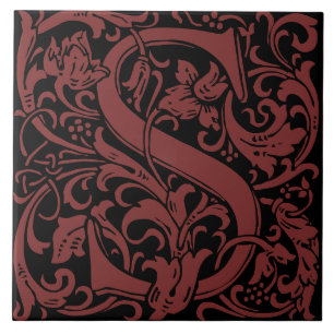 William Morris Art Nouveau Initial Reben Buchstabe Fliese