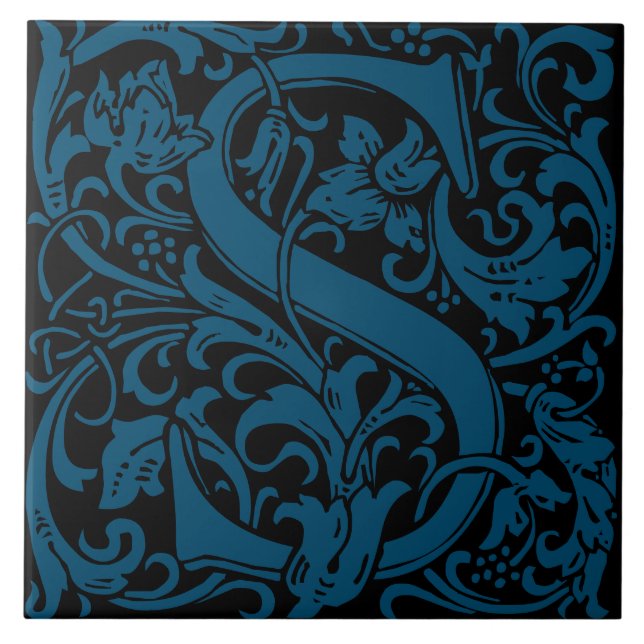 William Morris Art Nouveau Initial Vines Letter S Fliese (Vorderseite)