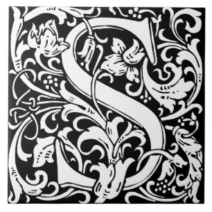 William Morris Art Nouveau Initial Vines Letter S Fliese