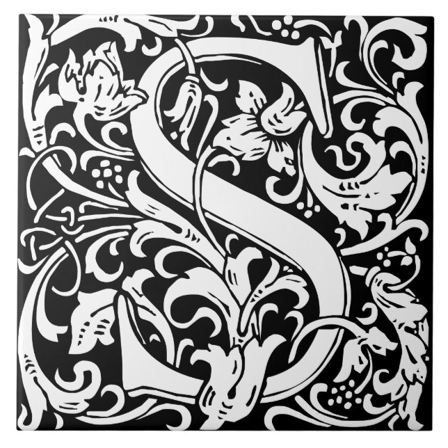 William Morris Art Nouveau Initial Vines Letter S Fliese (Vorderseite)