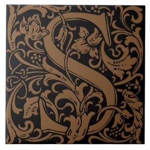 William Morris Art Nouveau Initial Vines Letter S Fliese