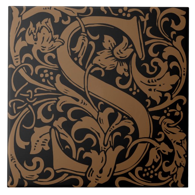 William Morris Art Nouveau Initial Vines Letter S Fliese (Vorderseite)