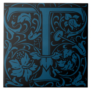 William Morris Art Nouveau Initial Vines Letter T Fliese