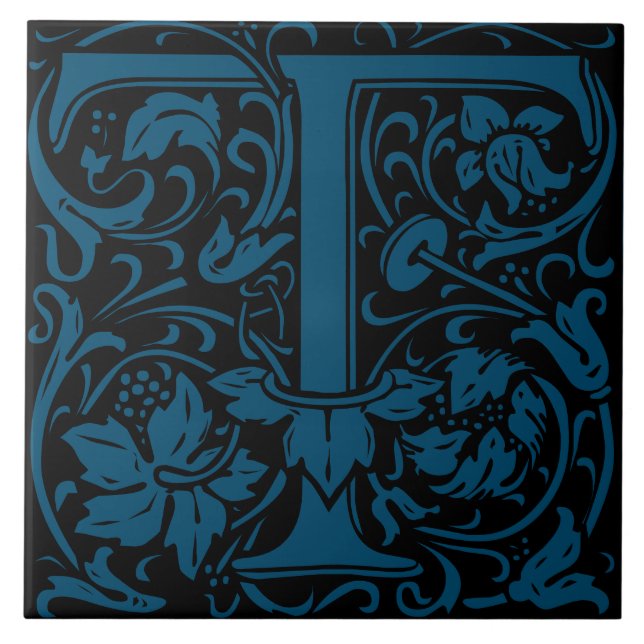 William Morris Art Nouveau Initial Vines Letter T Fliese (Vorderseite)