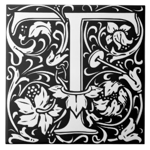 William Morris Art Nouveau Initial Vines Letter T Fliese