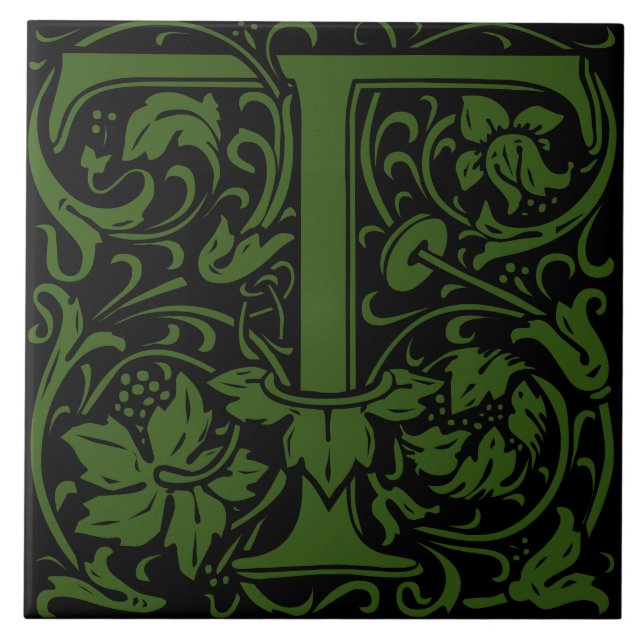 William Morris Art Nouveau Initial Vines Letter T Fliese (Vorderseite)