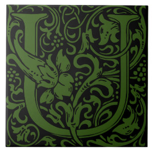 William Morris Art Nouveau Initiale Blumenletter U Fliese