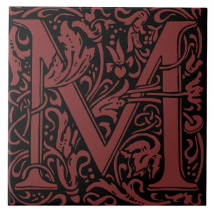 William Morris Art Nouveau Mit Monogramm Buchstabe Fliese