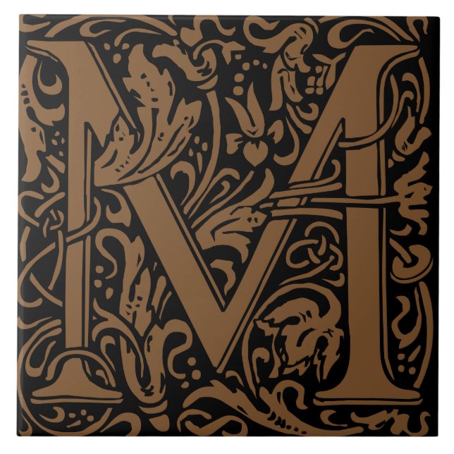 William Morris Art Nouveau Mit Monogramm Buchstabe Fliese (Vorderseite)