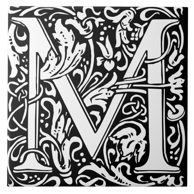 William Morris Art Nouveau Mit Monogramm Buchstabe Fliese (Vorderseite)