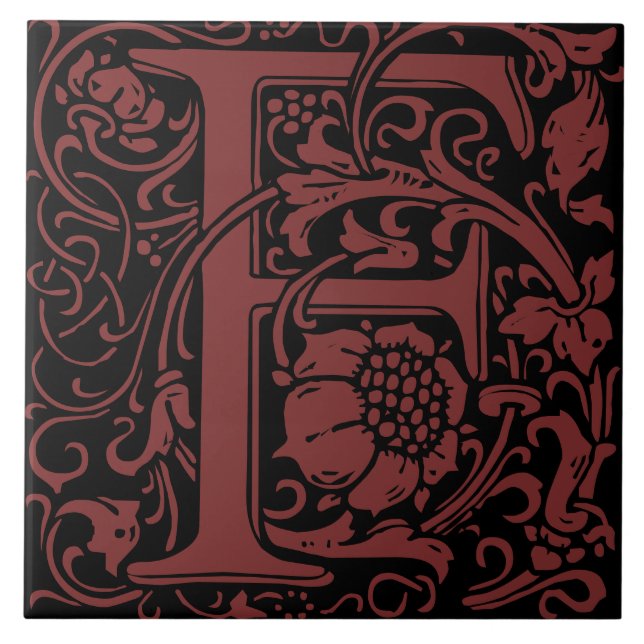 William Morris Art Nouveau Mit Monogramm Letter F Fliese (Vorderseite)