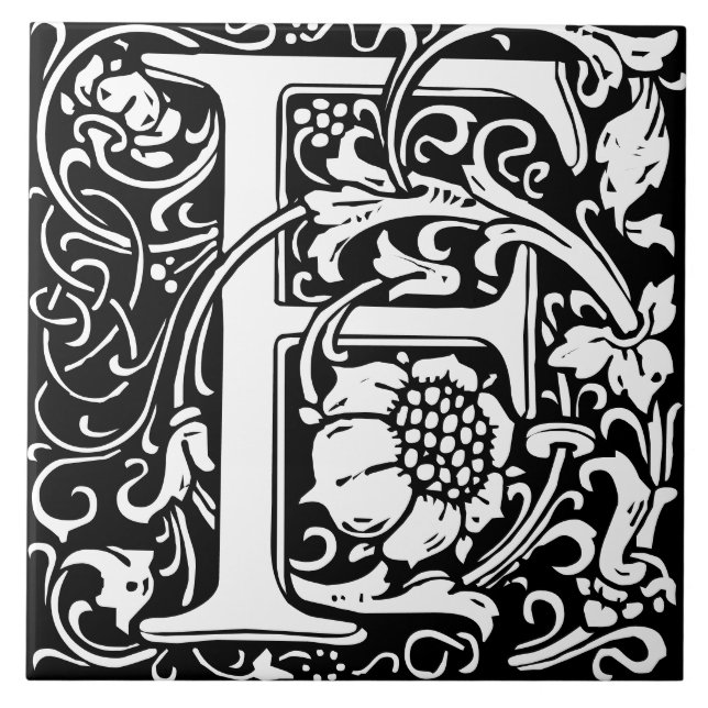William Morris Art Nouveau Mit Monogramm Letter F Fliese (Vorderseite)