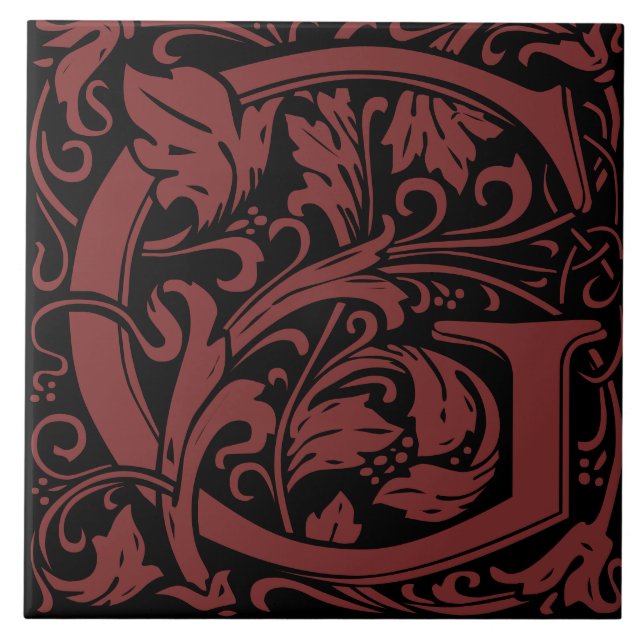 William Morris Art Nouveau Mit Monogramm Letter G Fliese (Vorderseite)