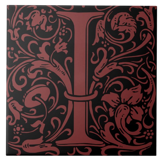 William Morris Art Nouveau Mit Monogramm Letter I Fliese (Vorderseite)