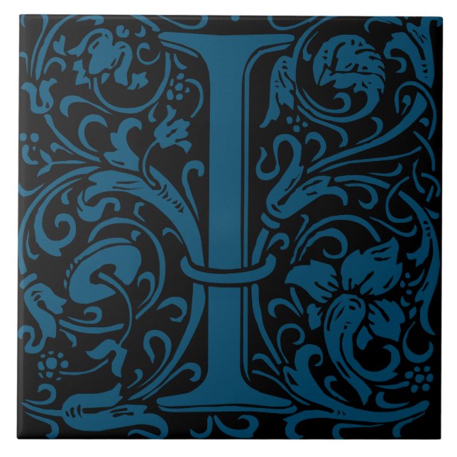 William Morris Art Nouveau Mit Monogramm Letter I Fliese (Vorderseite)