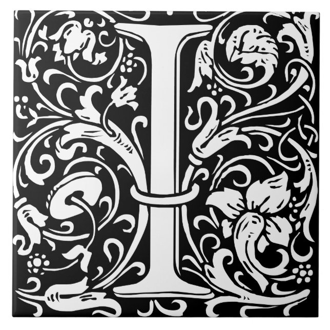William Morris Art Nouveau Mit Monogramm Letter I Fliese (Vorderseite)