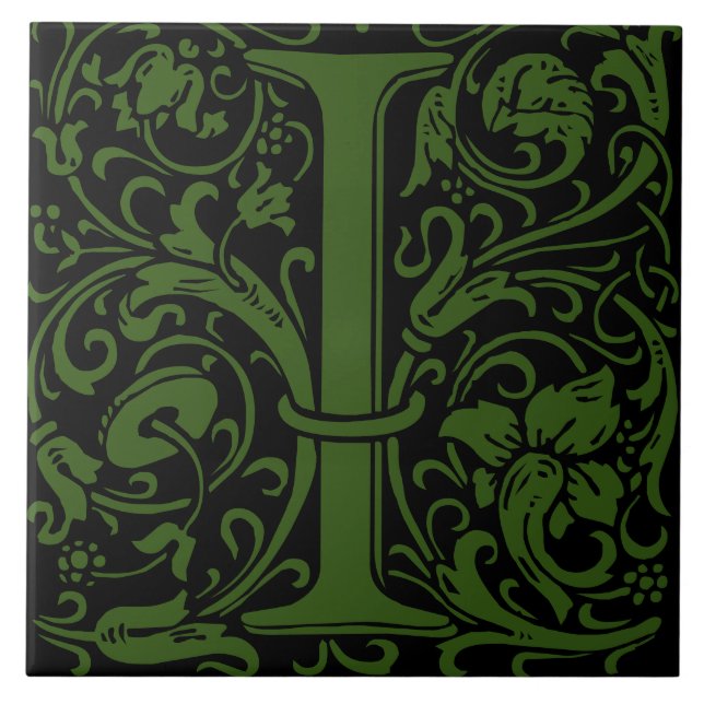 William Morris Art Nouveau Mit Monogramm Letter I Fliese (Vorderseite)
