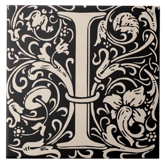 William Morris Art Nouveau Mit Monogramm Letter I Fliese (Vorderseite)
