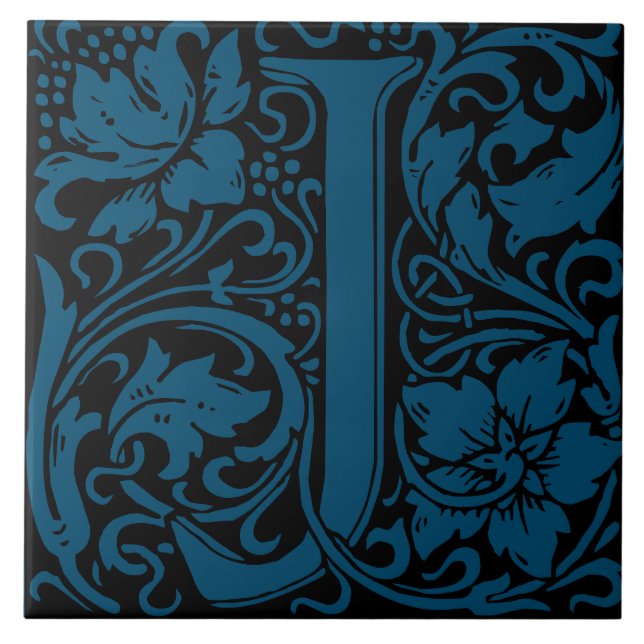William Morris Art Nouveau Mit Monogramm Letter J Fliese (Vorderseite)