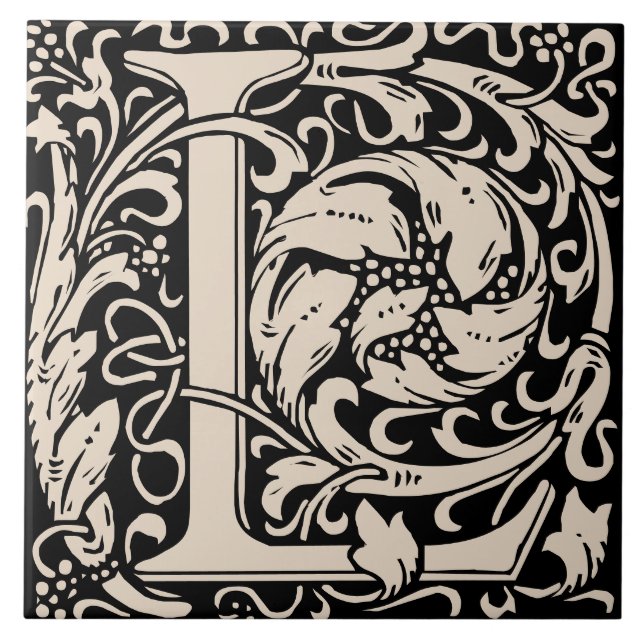 William Morris Art Nouveau Mit Monogramm Letter L Fliese (Vorderseite)