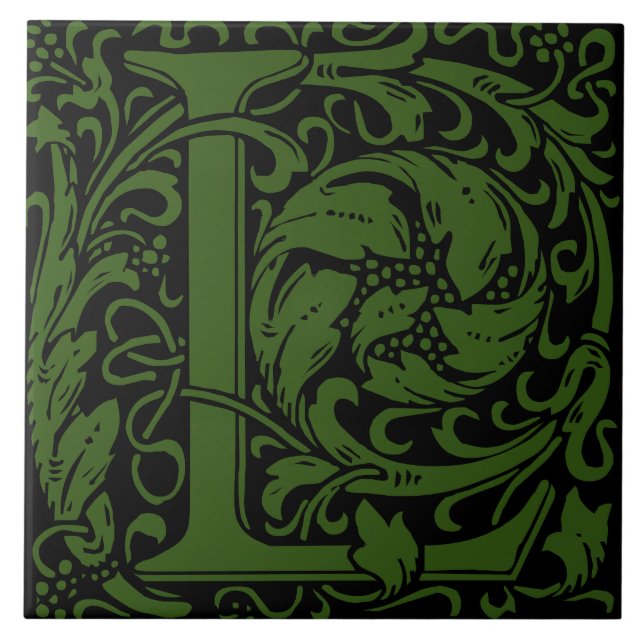 William Morris Art Nouveau Mit Monogramm Letter L Fliese (Vorderseite)