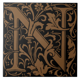 William Morris Art Nouveau Mit Monogramm Letter N Fliese