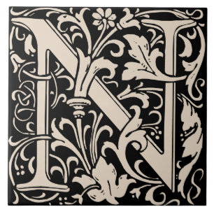 William Morris Art Nouveau Mit Monogramm Letter N Fliese