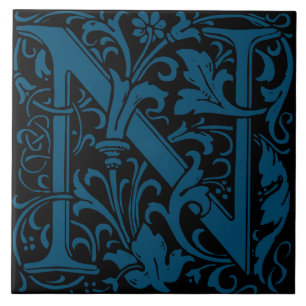 William Morris Art Nouveau Mit Monogramm Letter N Fliese