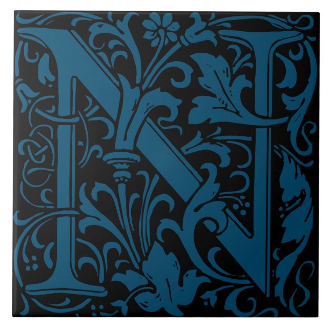 William Morris Art Nouveau Mit Monogramm Letter N Fliese (Vorderseite)