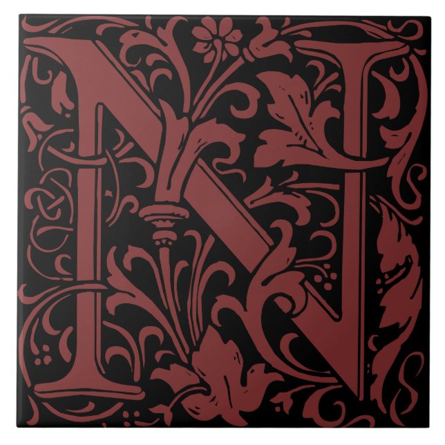 William Morris Art Nouveau Mit Monogramm Letter N Fliese (Vorderseite)