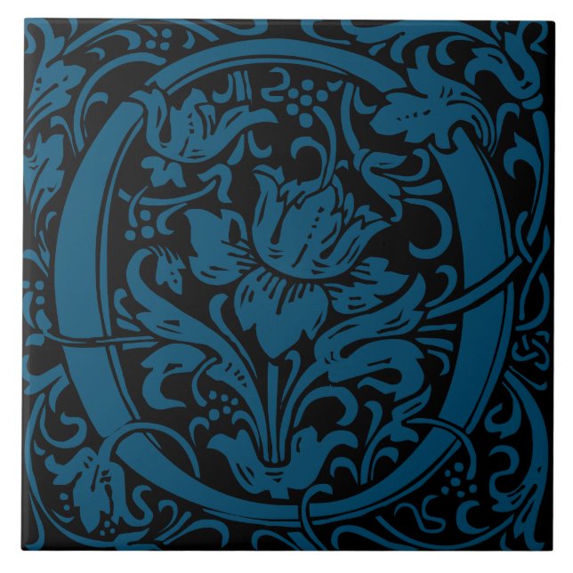 William Morris Art Nouveau Mit Monogramm Letter O Fliese (Vorderseite)