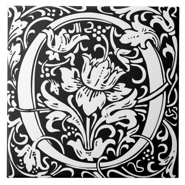 William Morris Art Nouveau Mit Monogramm Letter O Fliese (Vorderseite)