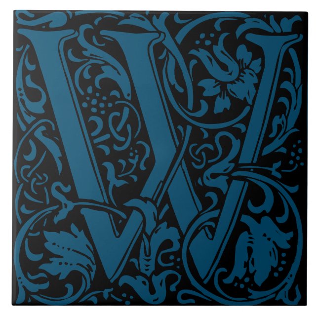William Morris Art Nouveau Mit Monogramm Letter W Fliese (Vorderseite)