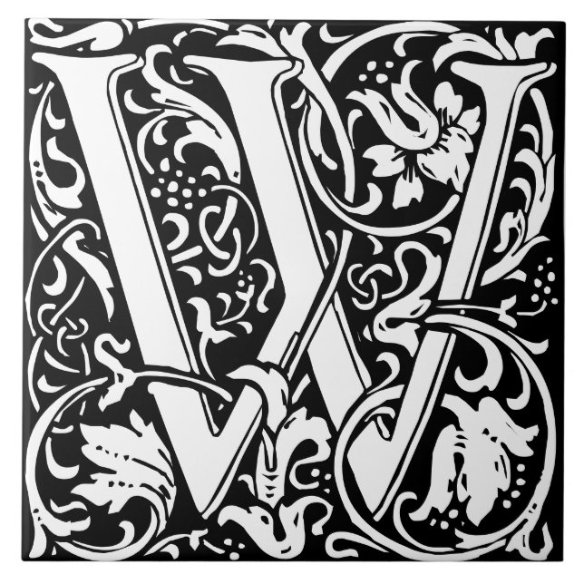 William Morris Art Nouveau Mit Monogramm Letter W Fliese (Vorderseite)