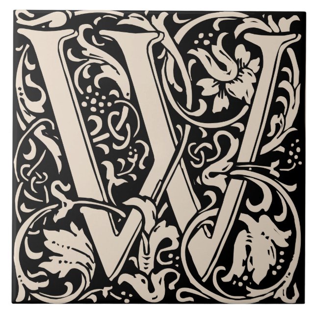 William Morris Art Nouveau Mit Monogramm Letter W Fliese (Vorderseite)