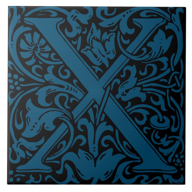 William Morris Art Nouveau Mit Monogramm Letter X Fliese (Vorderseite)