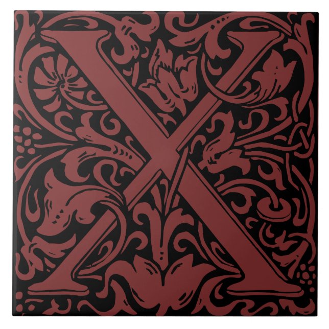 William Morris Art Nouveau Mit Monogramm Letter X Fliese (Vorderseite)