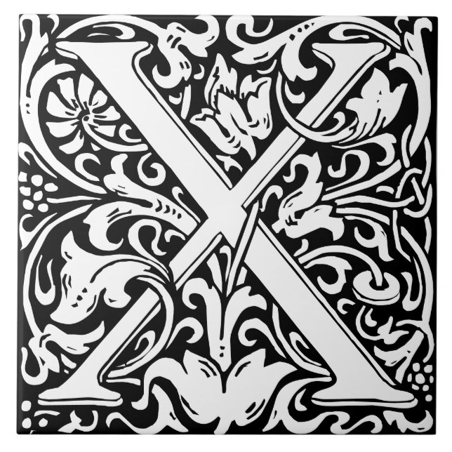 William Morris Art Nouveau Mit Monogramm Letter X Fliese (Vorderseite)