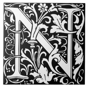 William Morris Art Nouveau Monogramm Buchstabe N Fliese