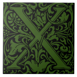 William Morris Art Nouveau Monogramm Buchstabe X Fliese