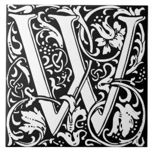 William Morris Art Nouveau monogrammierter Buchsta Fliese