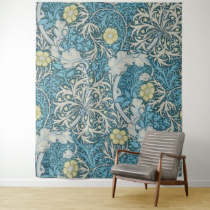 William Morris, Art Nouveau Muster, Seetang, blau, Wandteppich