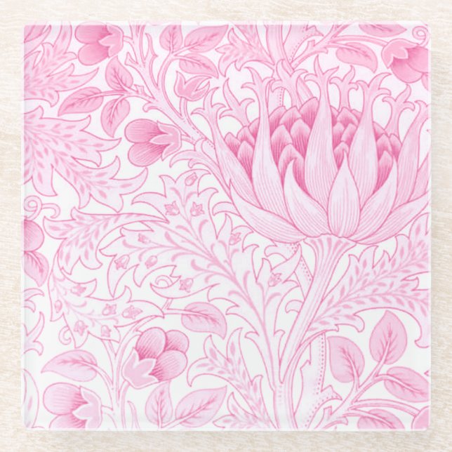 William Morris Artichoke Pale Pink Glasuntersetzer (Vorderseite)
