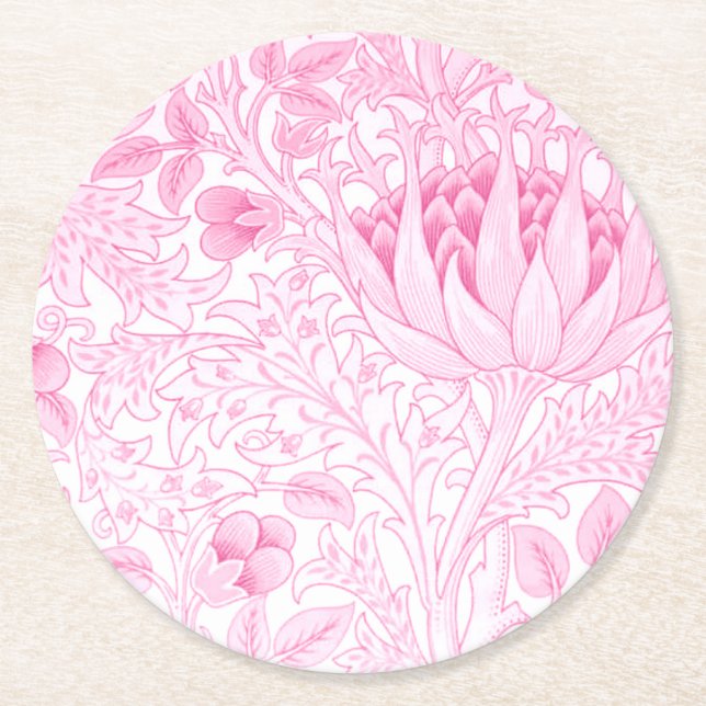 William Morris Artichoke Pale Pink Runder Pappuntersetzer (Vorderseite)
