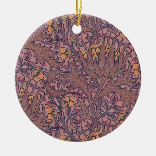 William Morris Artichoke Wein und Gold Keramik Ornament (Vorne)