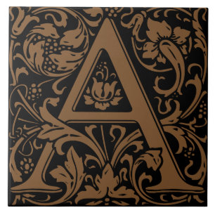 William Morris Arts and Crafts Monogram Letter A Fliese