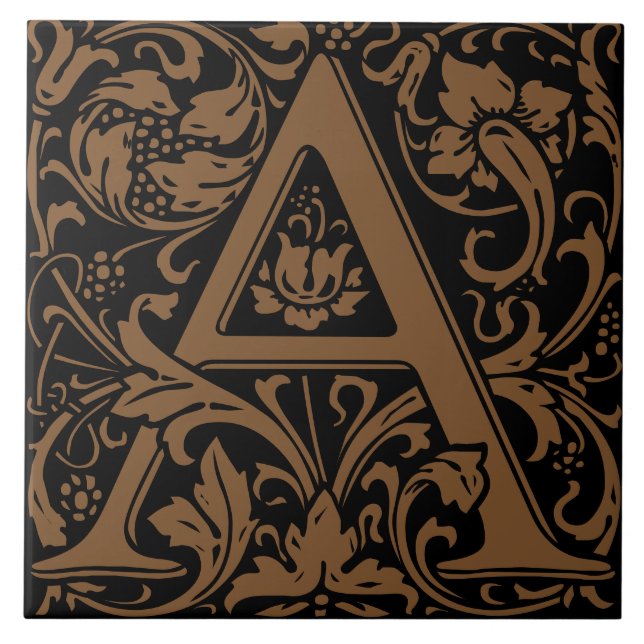 William Morris Arts and Crafts Monogram Letter A Fliese (Vorderseite)