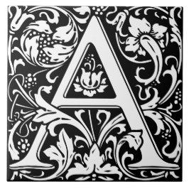 William Morris Arts and Crafts Monogram Letter A Fliese