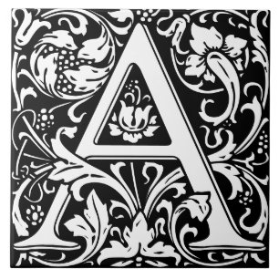 William Morris Arts and Crafts Monogram Letter A Fliese